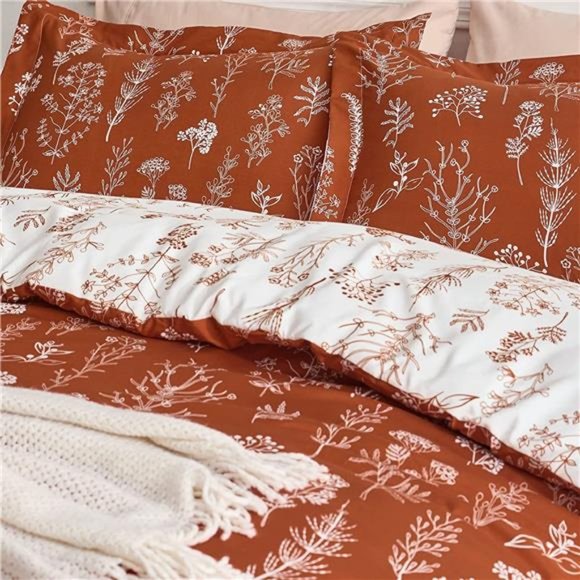 Queen or Twin Comforter Set - Terracotta Comforter, Cute Floral Sets 3 Pieces - Picture 6 of 6
